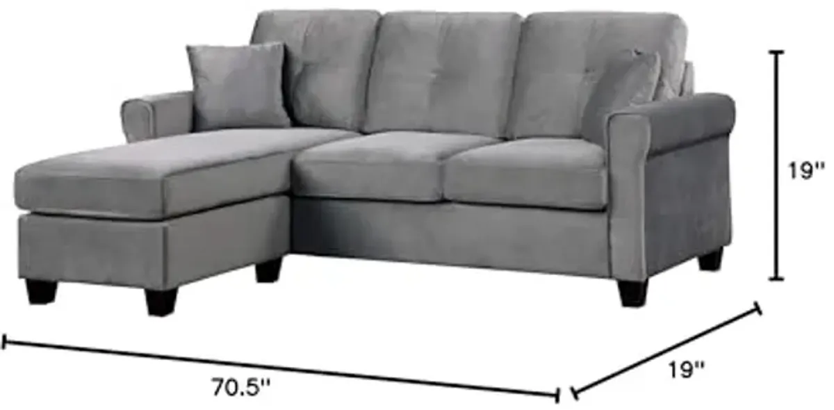 Lexicon Ocala 83-Inch Velvet Reversible Sofa Chaise, Gray