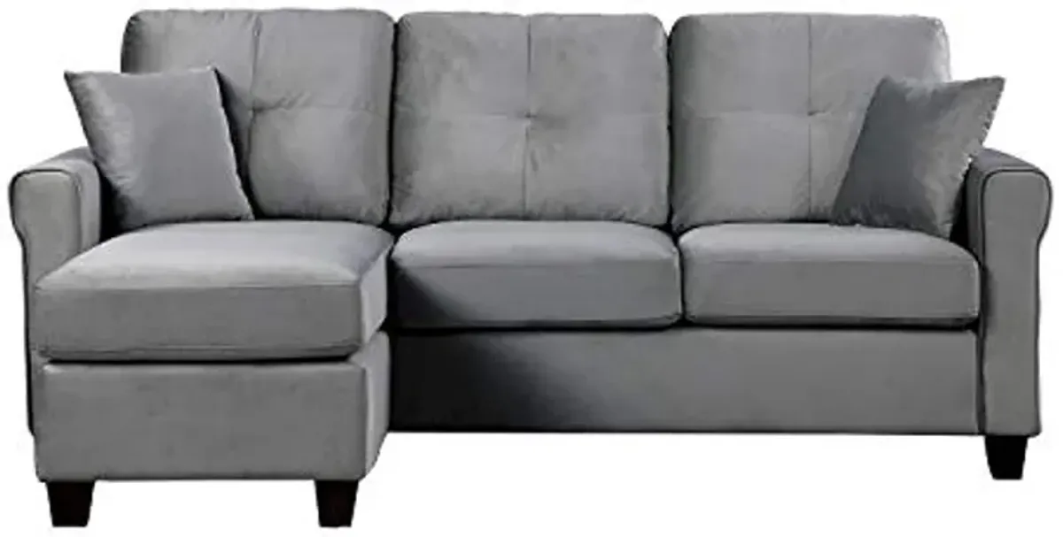 Lexicon Ocala 83-Inch Velvet Reversible Sofa Chaise, Gray