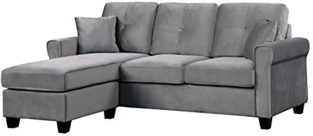 Lexicon Ocala 83-Inch Velvet Reversible Sofa Chaise, Gray