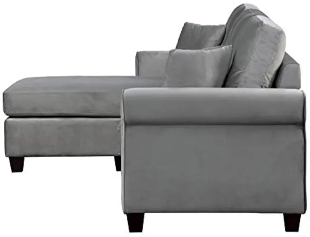 Lexicon Ocala 83-Inch Velvet Reversible Sofa Chaise, Gray