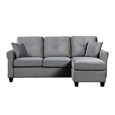 Lexicon Ocala 83-Inch Velvet Reversible Sofa Chaise, Gray