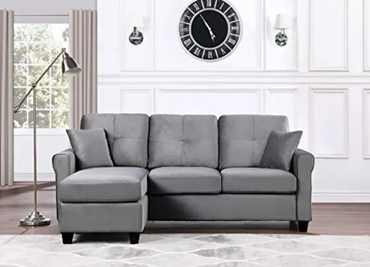 Lexicon Ocala 83-Inch Velvet Reversible Sofa Chaise, Gray