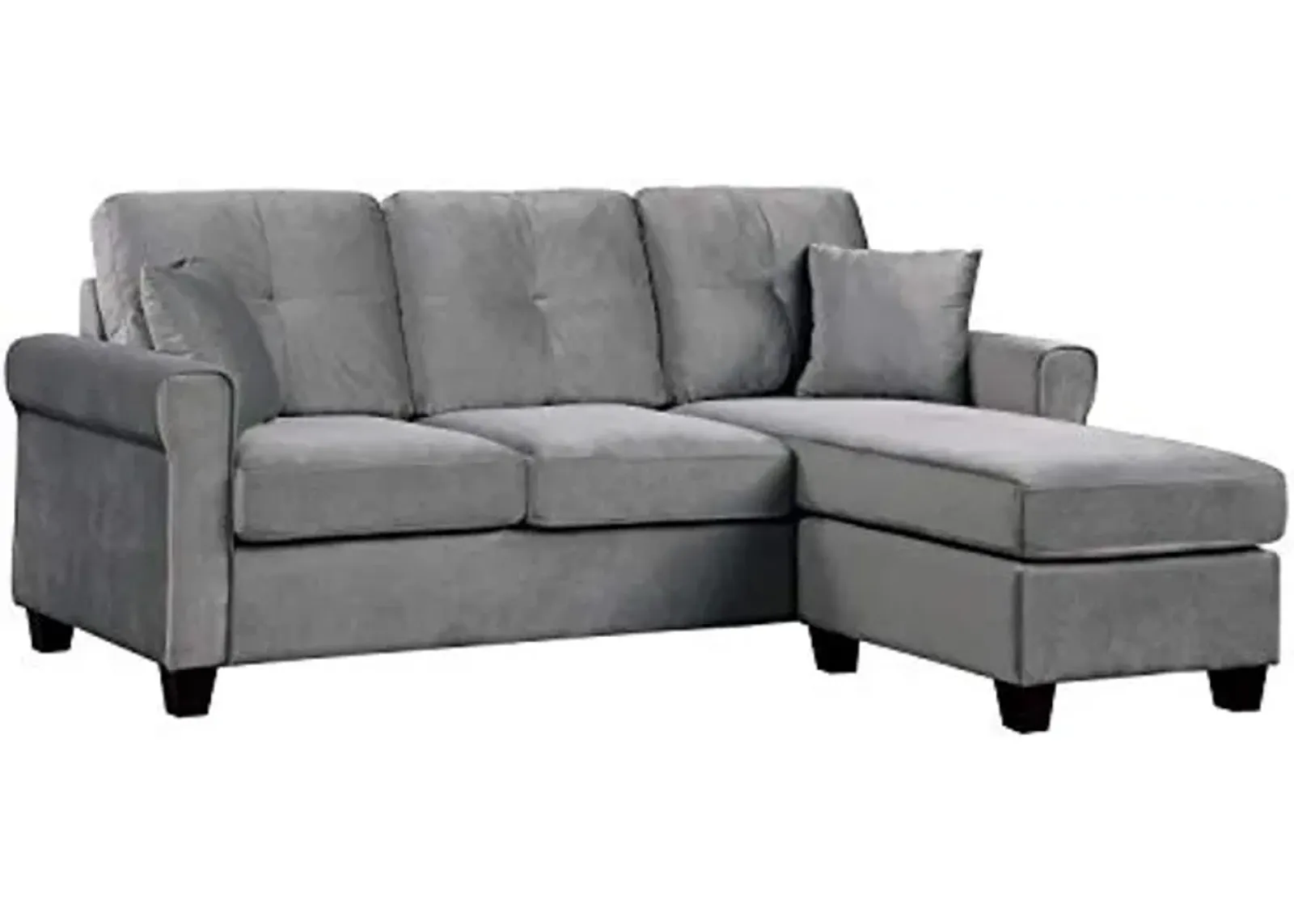 Lexicon Ocala 83-Inch Velvet Reversible Sofa Chaise, Gray