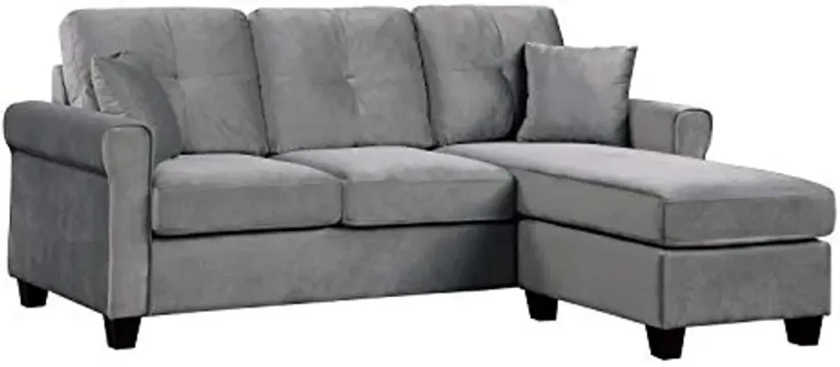 Lexicon Ocala 83-Inch Velvet Reversible Sofa Chaise, Gray