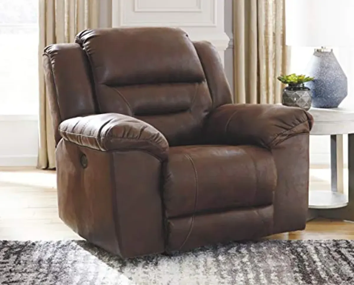 Signature Design by Ashley Stoneland Faux Leather Power Rocker Recliner, Dark Brown , 41D x 43W x 42H in