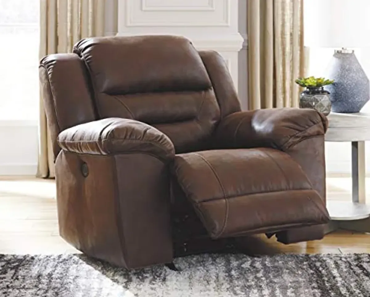 Signature Design by Ashley Stoneland Faux Leather Power Rocker Recliner, Dark Brown , 41D x 43W x 42H in