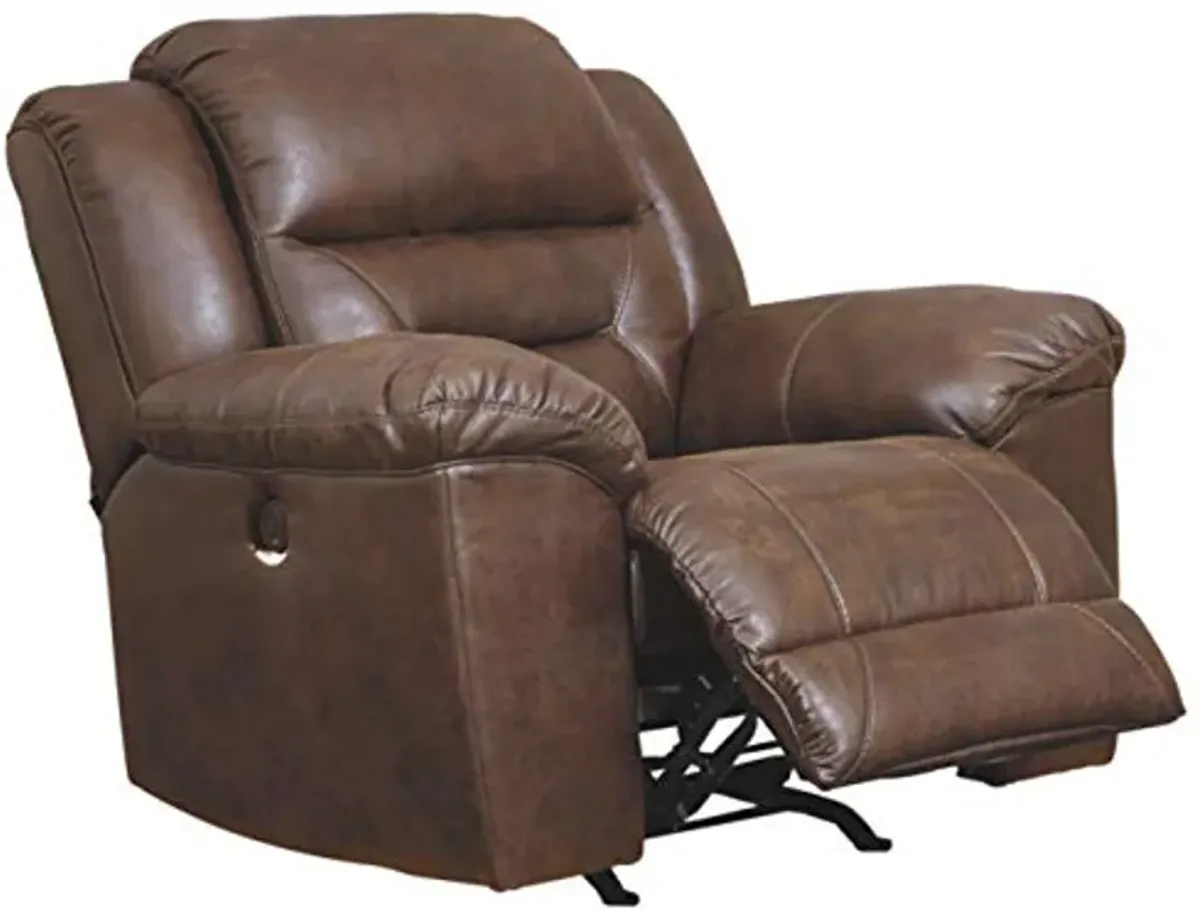 Signature Design by Ashley Stoneland Faux Leather Power Rocker Recliner, Dark Brown , 41D x 43W x 42H in