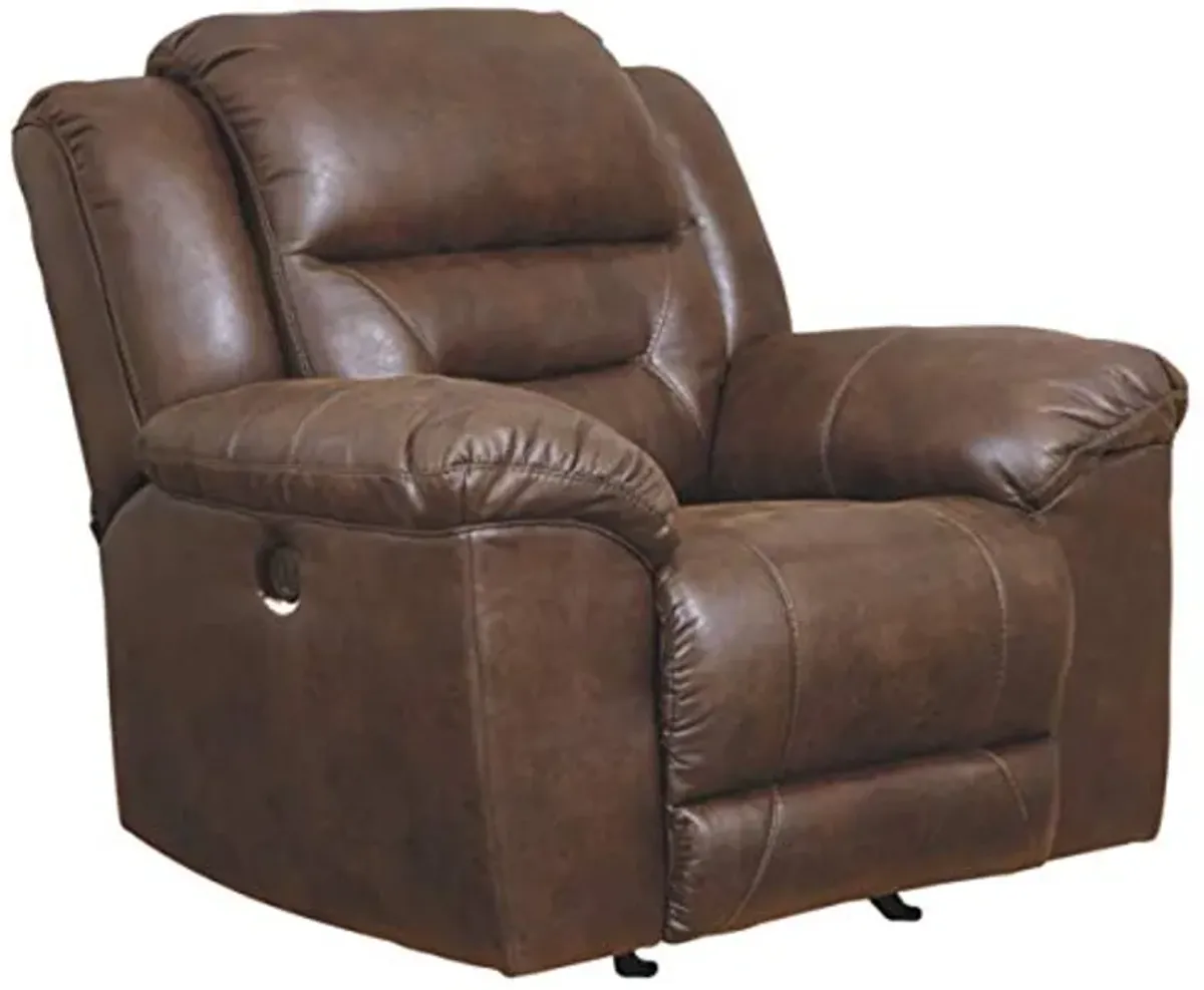 Signature Design by Ashley Stoneland Faux Leather Power Rocker Recliner, Dark Brown , 41D x 43W x 42H in