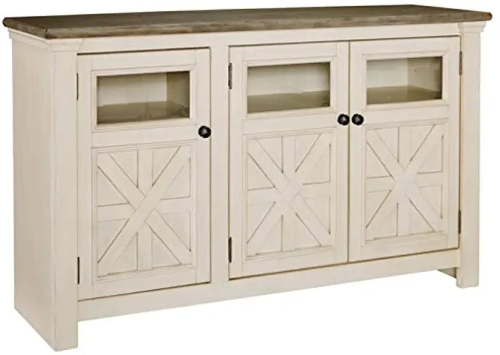 Signature Design by Ashley Bolanburg Farmhouse TV Stand Fits TVs up to 58", 2 Cabinet Doors and 4 Adjustable Storage Shelves, Whitewash & Light Brown