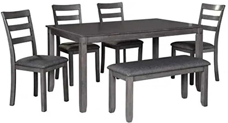 Signature Design by Ashley Bridson 6 Piece Dining Set, Includes Rectangular Dining Table, 4 Ladderback Chairs & Bench, Wood, 36" W x 60.13" D x 30" H, Gray