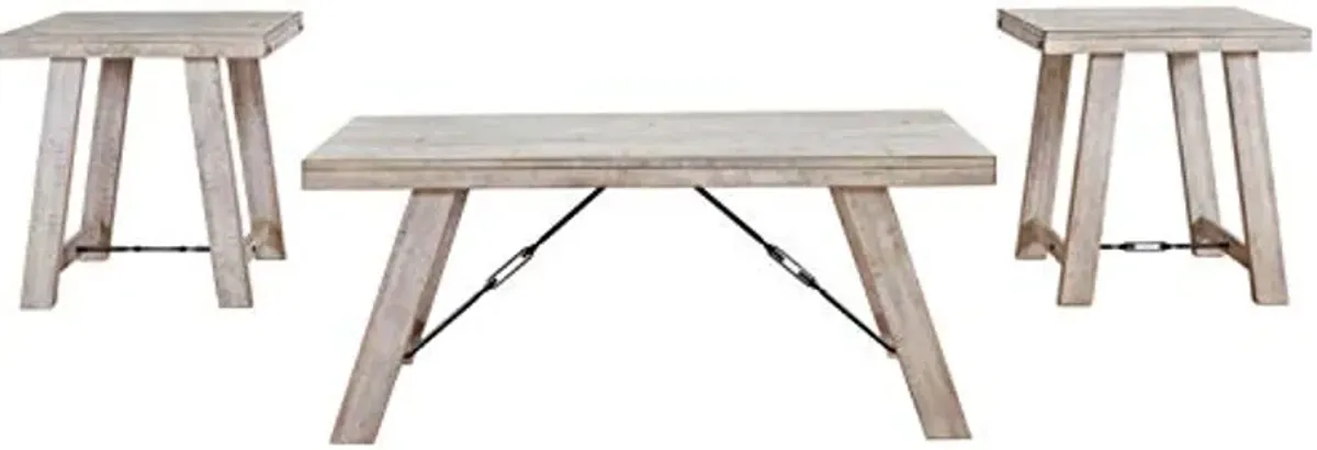 Signature Design by Ashley Carynhurst Farmhouse 3-Piece Table Set, Includes Coffee Table and 2 End Tables, Antique White