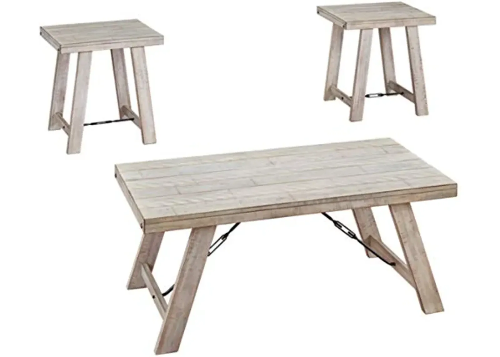 Signature Design by Ashley Carynhurst Farmhouse 3-Piece Table Set, Includes Coffee Table and 2 End Tables, Antique White