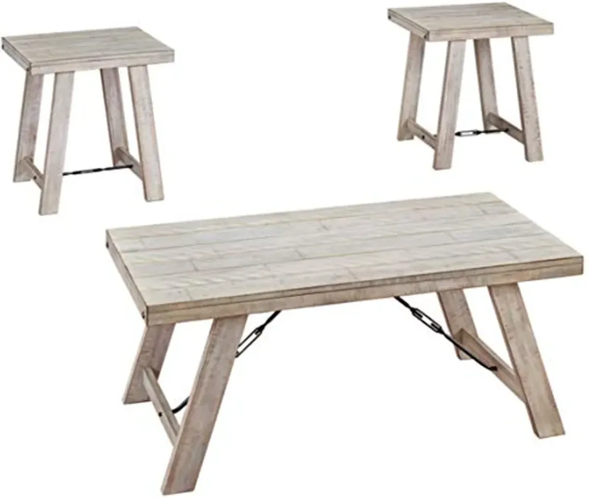 Signature Design by Ashley Carynhurst Farmhouse 3-Piece Table Set, Includes Coffee Table and 2 End Tables, Antique White