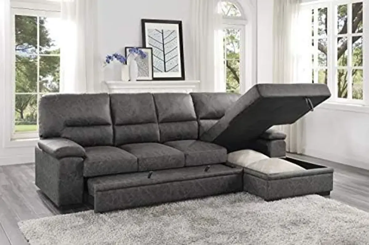 Lexicon Sectional Couches for Living Room, Sofa Bed, Sleeper Sofa, L Shaped Couch with Storage Chaise and Pull Out Couch Bed, Sectional Sleeper Sofa Bed for Living Room Apartment, Dark Grey