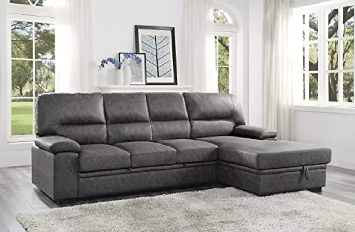 Lexicon Sectional Couches for Living Room, Sofa Bed, Sleeper Sofa, L Shaped Couch with Storage Chaise and Pull Out Couch Bed, Sectional Sleeper Sofa Bed for Living Room Apartment, Dark Grey