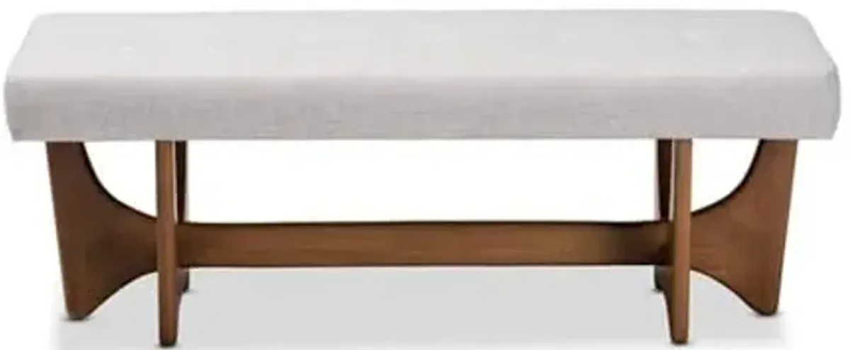 Baxton Studio Theo Mid-Century Modern Greyish Beige Fabric Upholstered Walnut Finished Bench