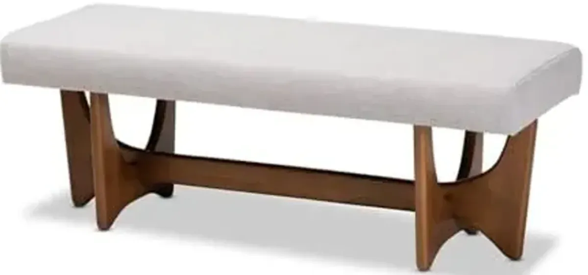 Baxton Studio Theo Mid-Century Modern Greyish Beige Fabric Upholstered Walnut Finished Bench