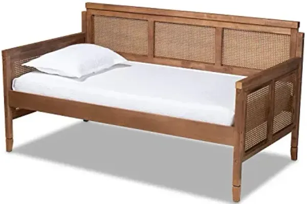 Baxton Studio Toveli Vintage French Inspired Ash Wanut Finished Wood and Synthetic Rattan Daybed