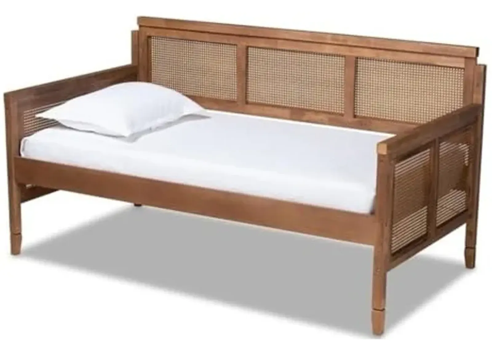 Baxton Studio Toveli Vintage French Inspired Ash Wanut Finished Wood and Synthetic Rattan Daybed