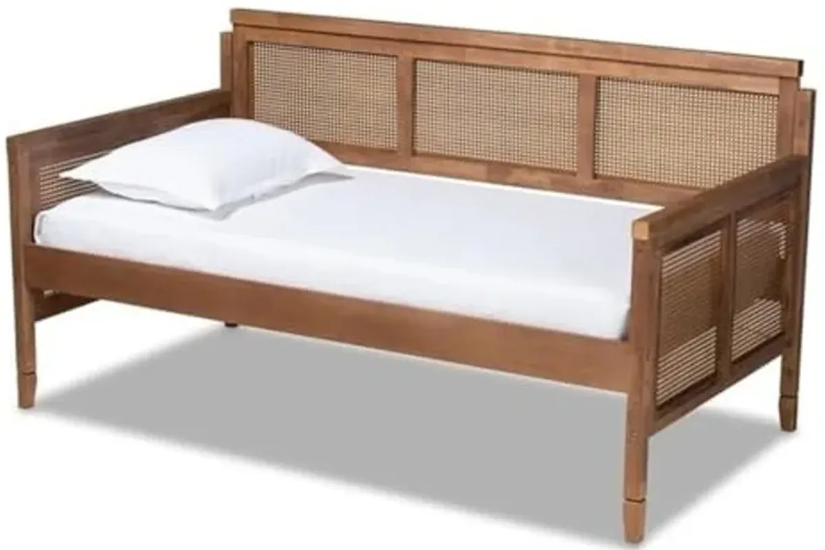 Baxton Studio Toveli Vintage French Inspired Ash Wanut Finished Wood and Synthetic Rattan Daybed