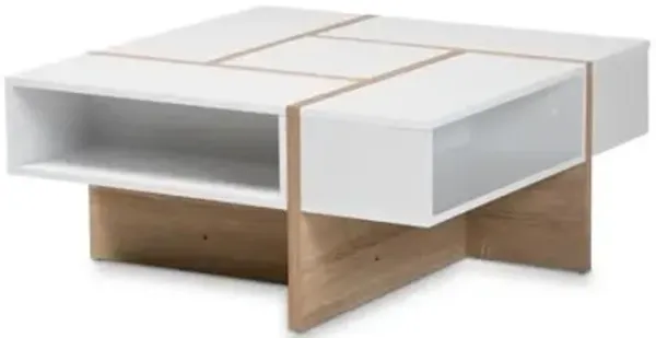 Baxton Studio Rasa Two-Tone White and Oak Finished Wood Coffee Table