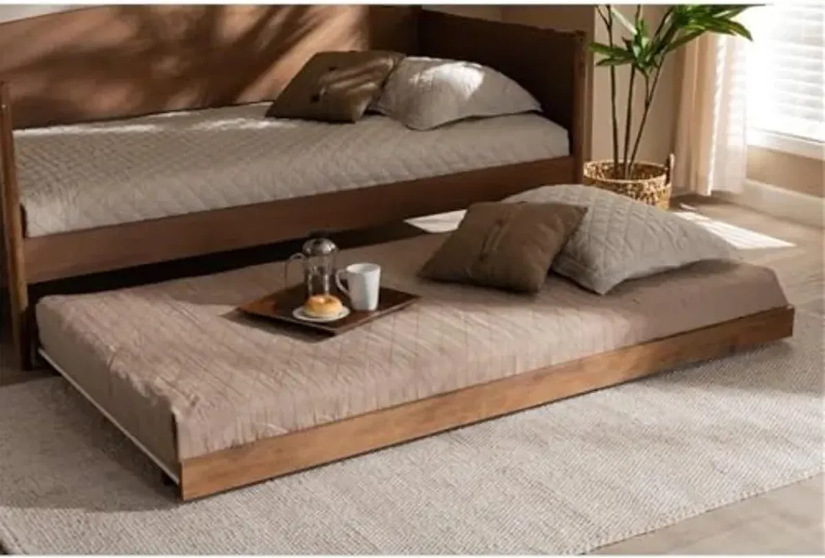 Baxton Studio Veles Modern and Contemporary Ash Walnut Finished Twin Size Trundle Bed