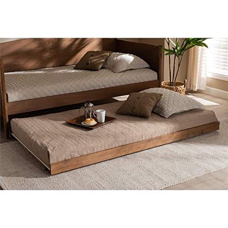 Baxton Studio Veles Modern and Contemporary Ash Walnut Finished Twin Size Trundle Bed