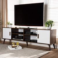 Baxton Studio Quinn 2-Door Wood TV Stand in White and Brown
