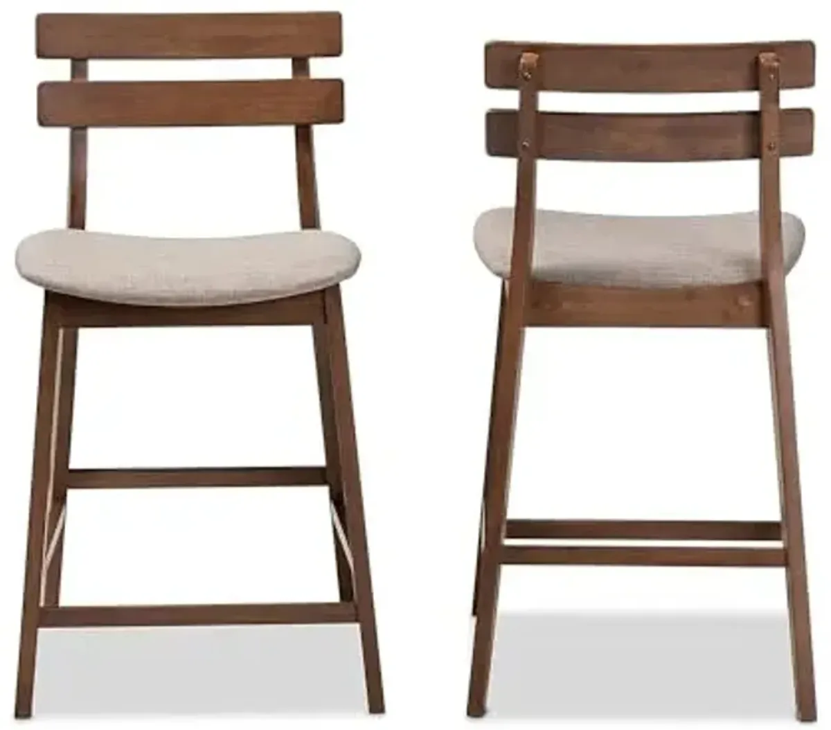 Baxton Studio Larine Modern and Contemporary Light Grey Fabric Upholstered Walnut Finished 2-Piece Wood Counter Stool Set