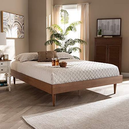 Baxton Studio Rina Mid-Century Modern Ash Wanut Finished Full Size Wood Bed Frame