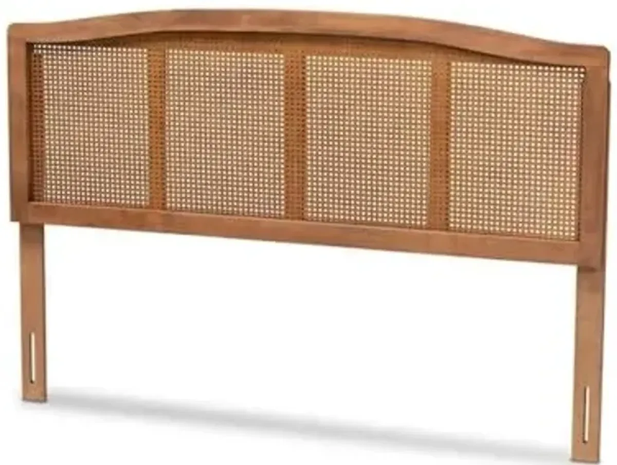 Baxton Studio Marieke Mid-Century Modern Ash Wanut Finished Wood and Synthetic Rattan Full Size Headboard