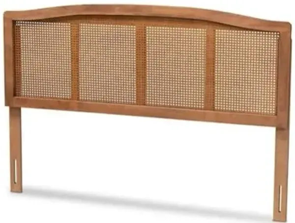 Baxton Studio Marieke Mid-Century Modern Ash Wanut Finished Wood and Synthetic Rattan Full Size Headboard