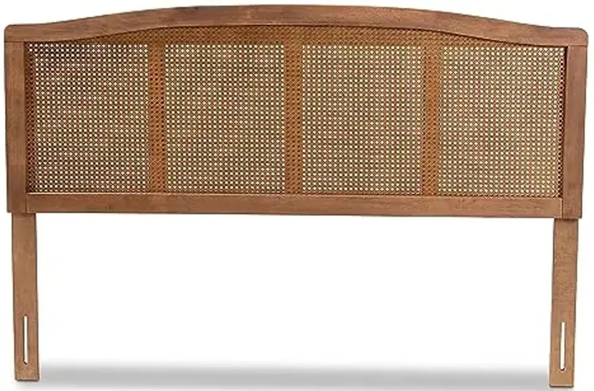 Baxton Studio Marieke Mid-Century Modern Ash Wanut Finished Wood and Synthetic Rattan Queen Size Headboard