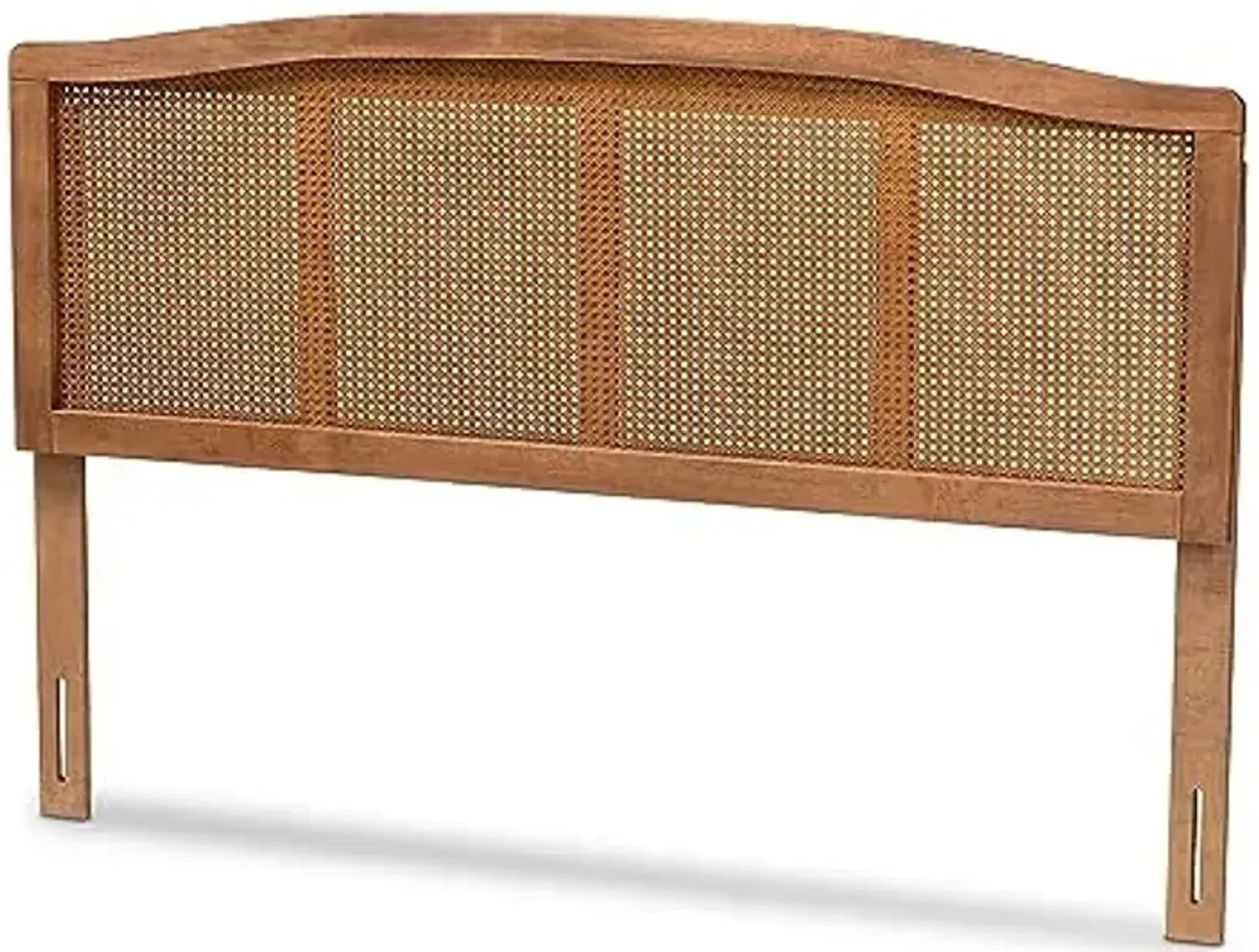 Baxton Studio Marieke Mid-Century Modern Ash Wanut Finished Wood and Synthetic Rattan Queen Size Headboard