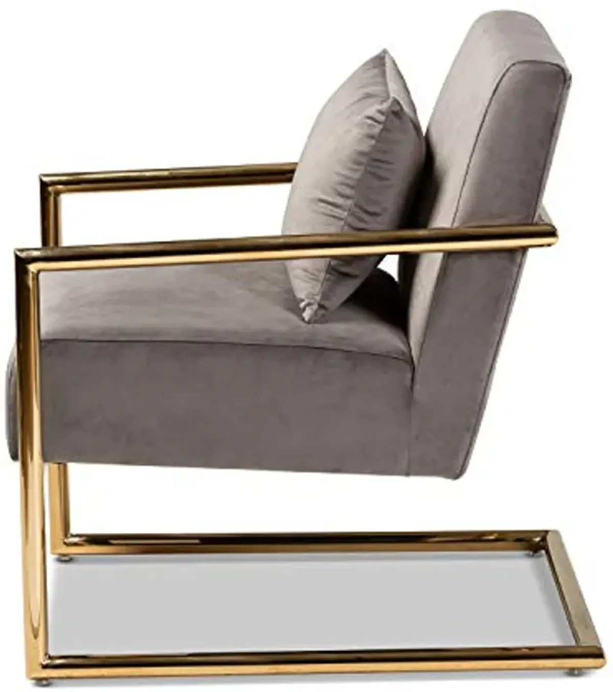 Baxton Studio Mira Glam and Luxe Grey Velvet Fabric Upholstered Gold Finished Metal Lounge Chair