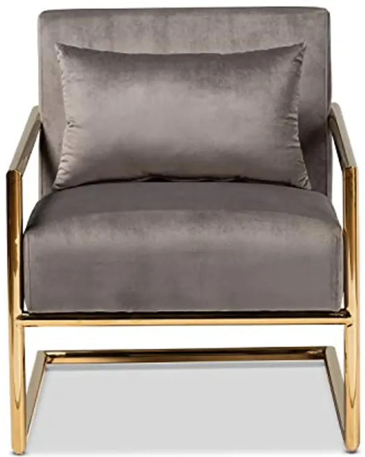 Baxton Studio Mira Glam and Luxe Grey Velvet Fabric Upholstered Gold Finished Metal Lounge Chair