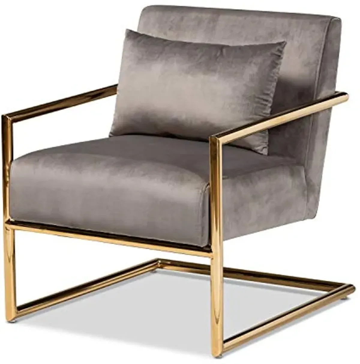 Baxton Studio Mira Glam and Luxe Grey Velvet Fabric Upholstered Gold Finished Metal Lounge Chair