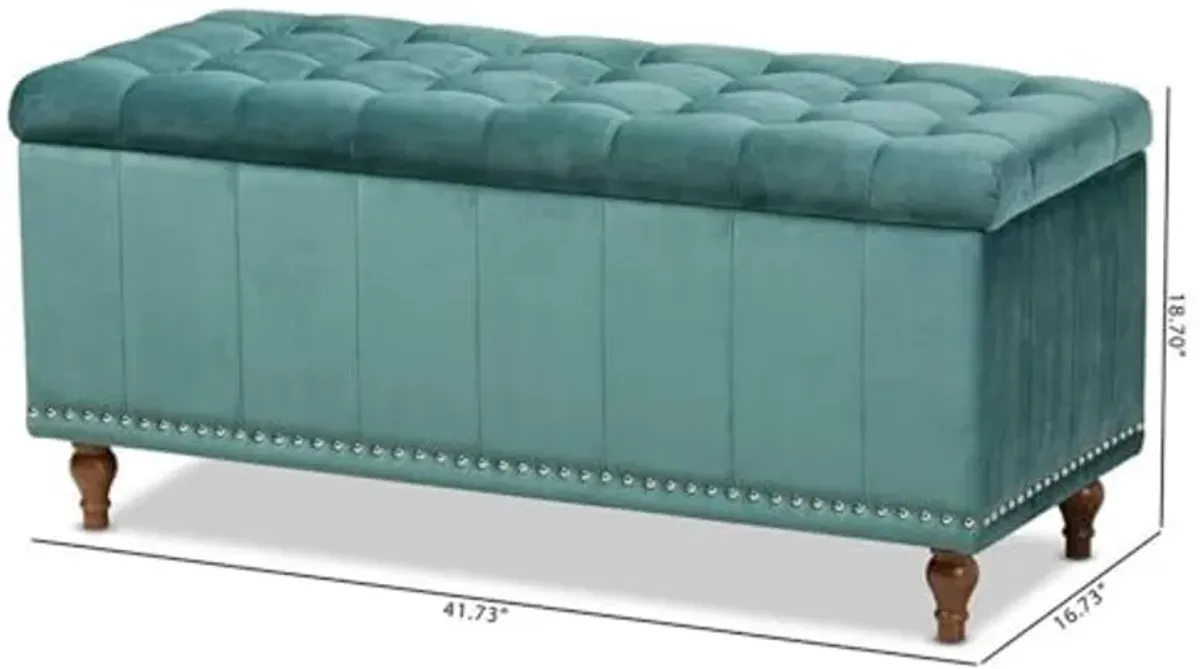 Baxton Studio Kaylee Modern and Contemporary Teal Blue Velvet Fabric Upholstered Button-Tufted Storage Ottoman Bench