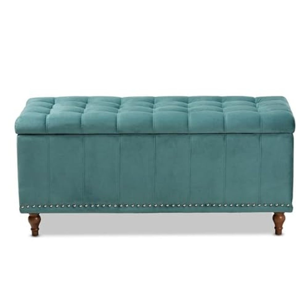 Baxton Studio Kaylee Modern and Contemporary Teal Blue Velvet Fabric Upholstered Button-Tufted Storage Ottoman Bench