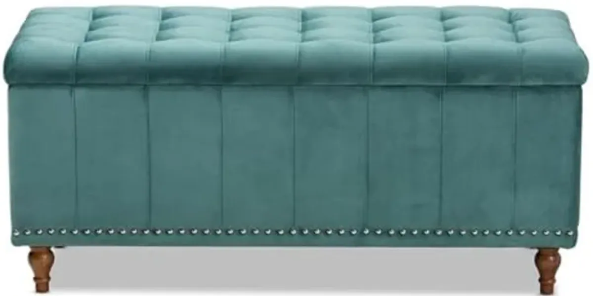 Baxton Studio Kaylee Modern and Contemporary Teal Blue Velvet Fabric Upholstered Button-Tufted Storage Ottoman Bench