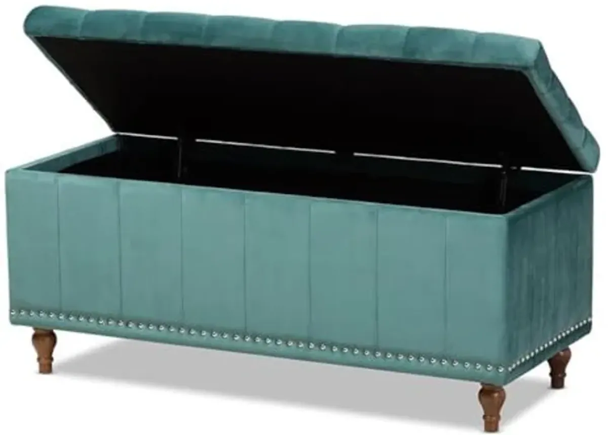 Baxton Studio Kaylee Modern and Contemporary Teal Blue Velvet Fabric Upholstered Button-Tufted Storage Ottoman Bench