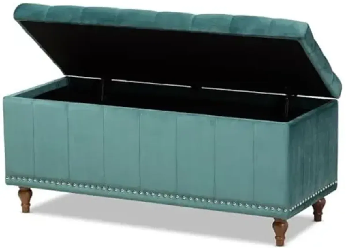 Baxton Studio Kaylee Modern and Contemporary Teal Blue Velvet Fabric Upholstered Button-Tufted Storage Ottoman Bench