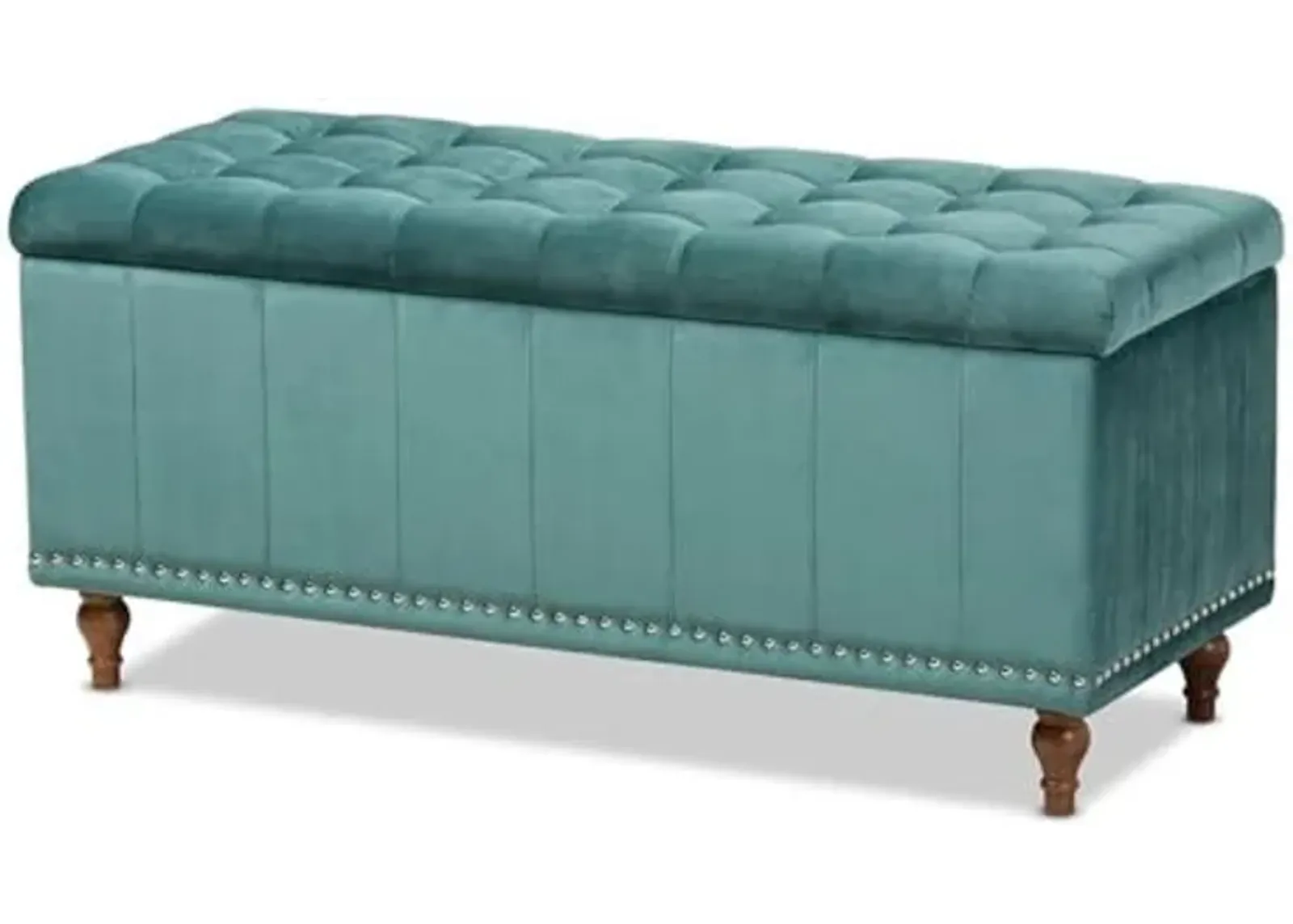 Baxton Studio Kaylee Modern and Contemporary Teal Blue Velvet Fabric Upholstered Button-Tufted Storage Ottoman Bench