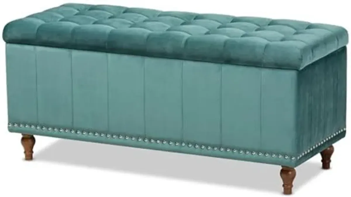 Baxton Studio Kaylee Modern and Contemporary Teal Blue Velvet Fabric Upholstered Button-Tufted Storage Ottoman Bench