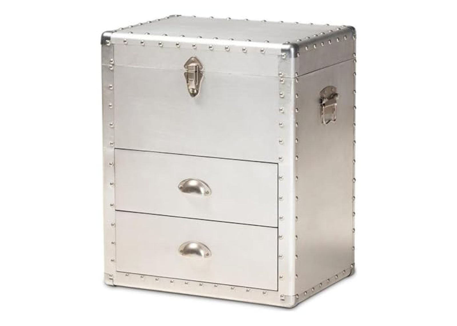 Baxton Studio Serge French Industrial Silver Metal 2-Drawer Accent Storage Chest