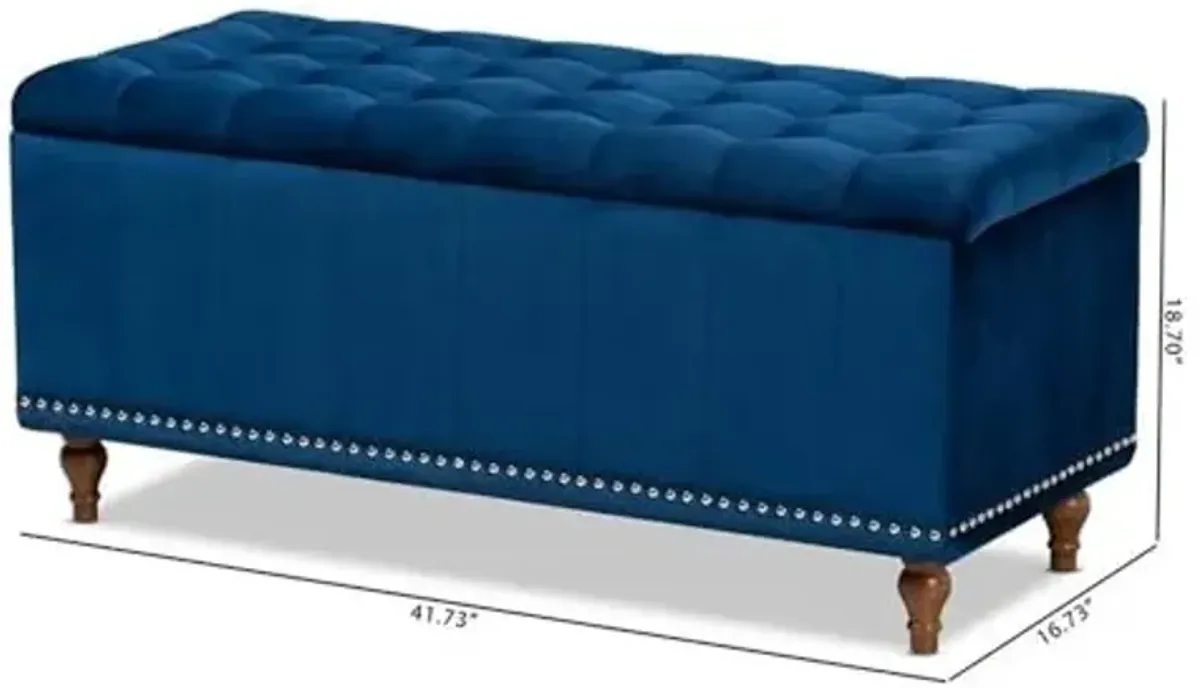 Baxton Studio Kaylee Modern and Contemporary Navy Blue Velvet Fabric Upholstered Button-Tufted Storage Ottoman Bench