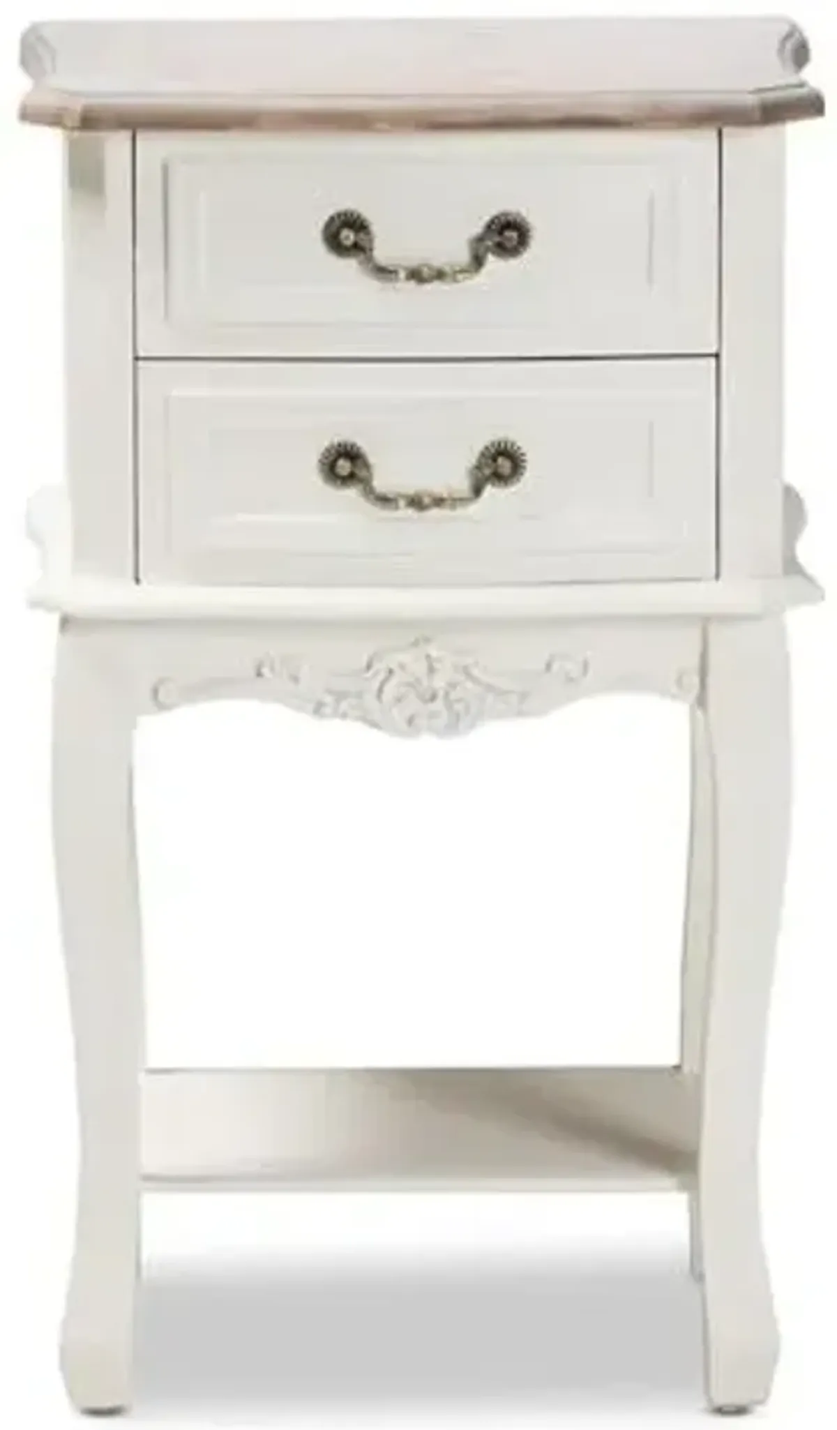 Baxton Studio Amalie Antique French Country Cottage Two-Tone White and Oak Finished 2-Drawer Wood Nightstand