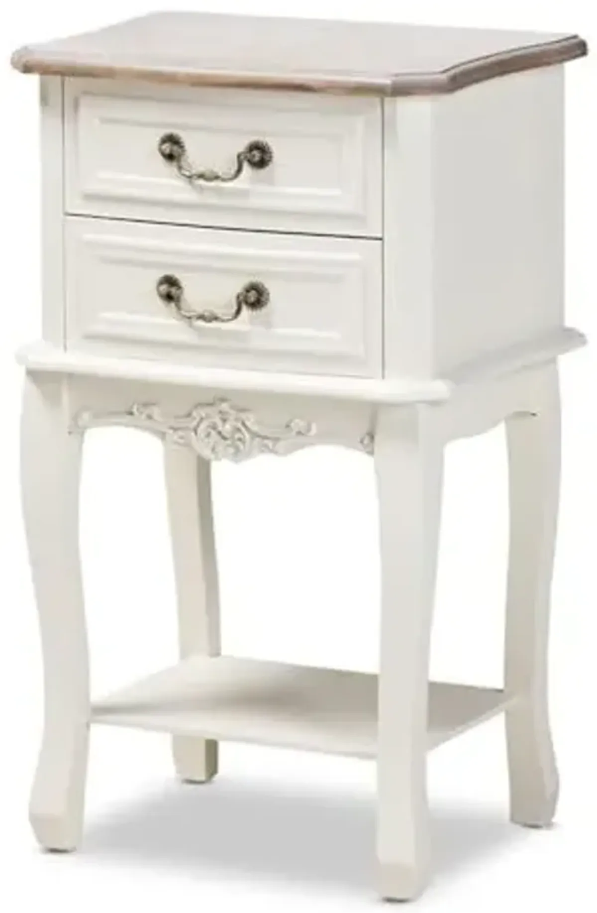 Baxton Studio Amalie Antique French Country Cottage Two-Tone White and Oak Finished 2-Drawer Wood Nightstand