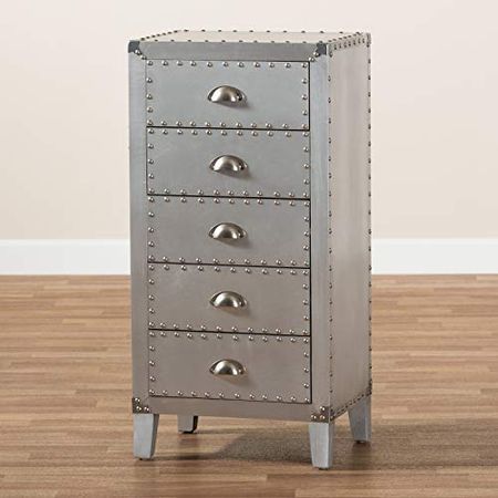 Baxton Studio Carel Silver Metal 5-Drawer Accent Chest