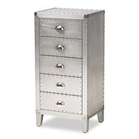 Baxton Studio Carel Silver Metal 5-Drawer Accent Chest